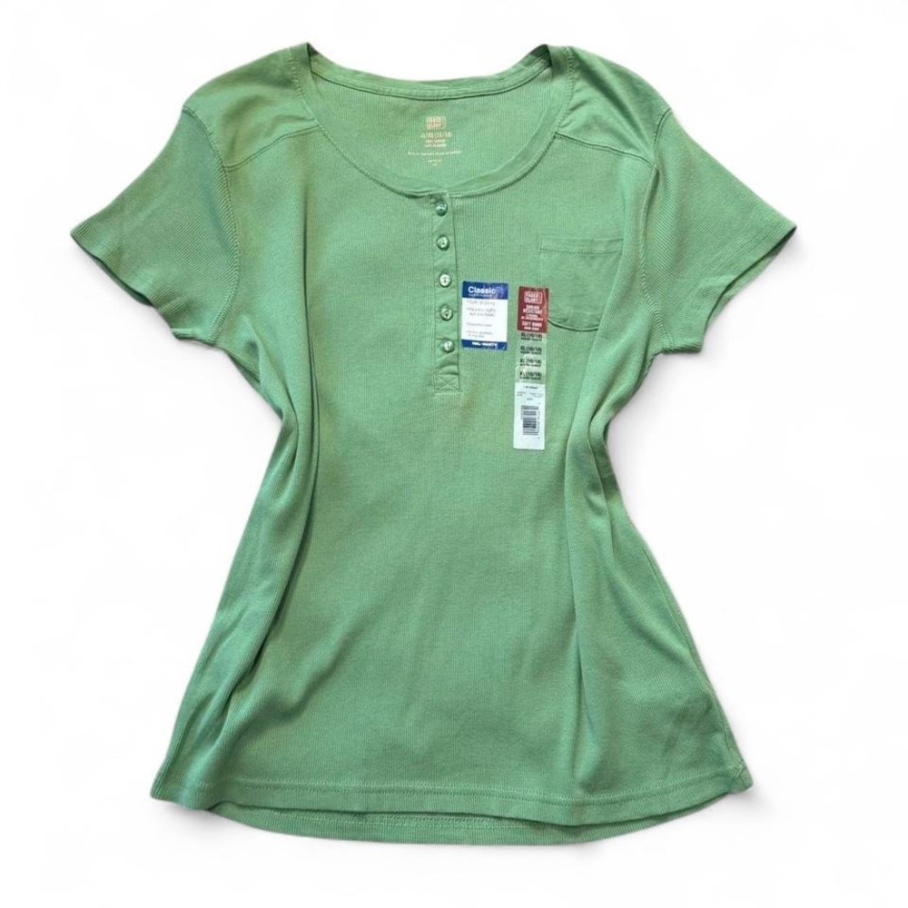 2008 Faded Faded Glory Green Short Sleeve Henley Top, Women's Size XL
